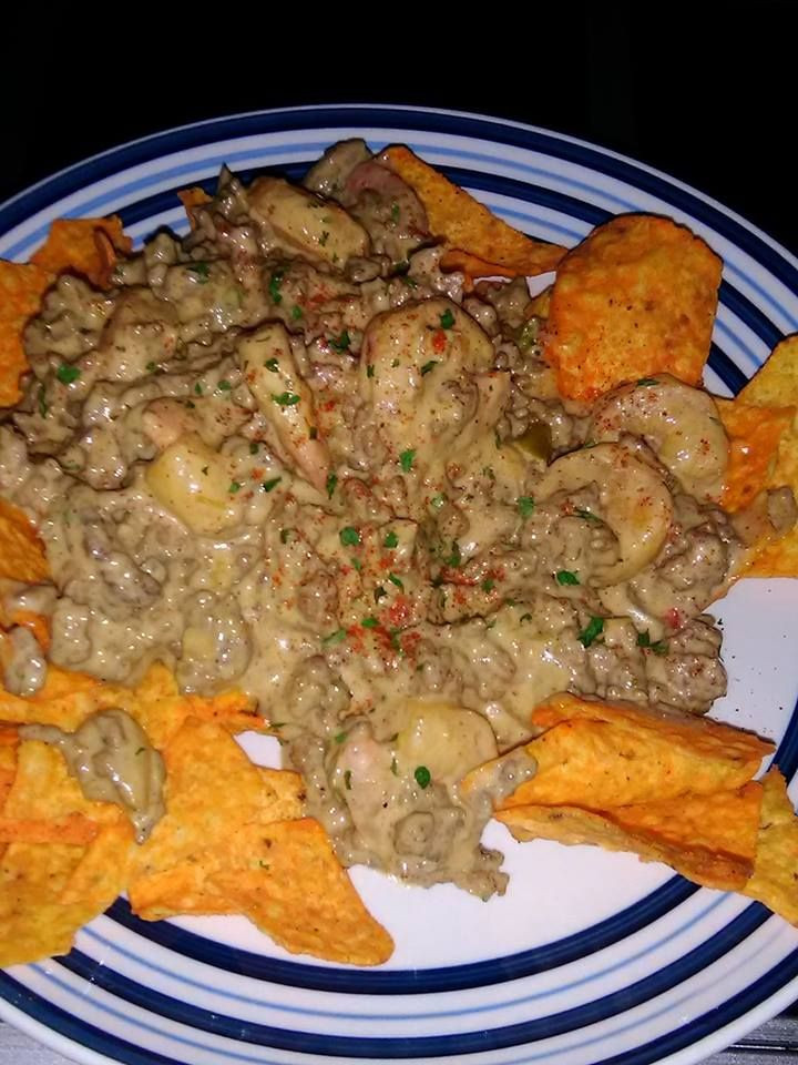 Shrimp Rotel Pasta
 rotel dip with ground beef and shrimp