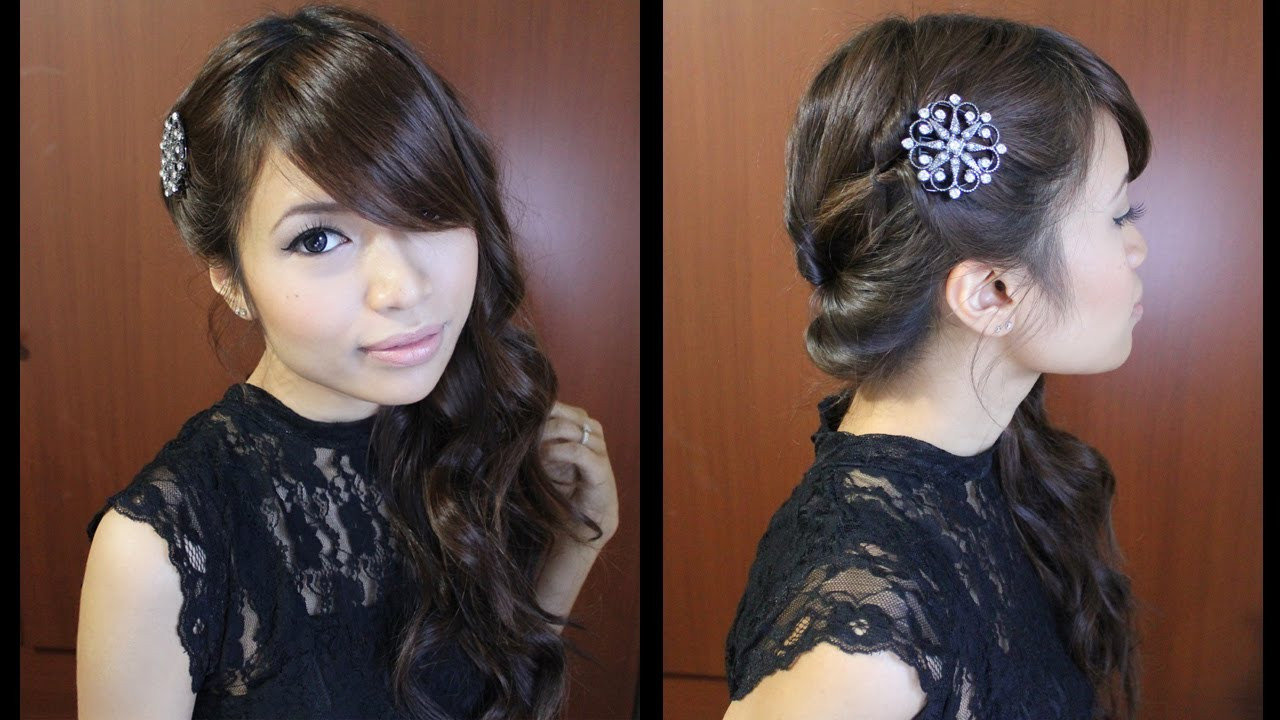 Side Swept Hairstyle For Prom
 Looped Side Swept Prom Hairstyle for Medium Long Hair