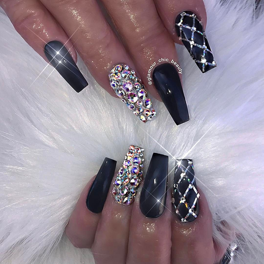 Silver And Black Nail Designs
 Pin on Stiletto Nails