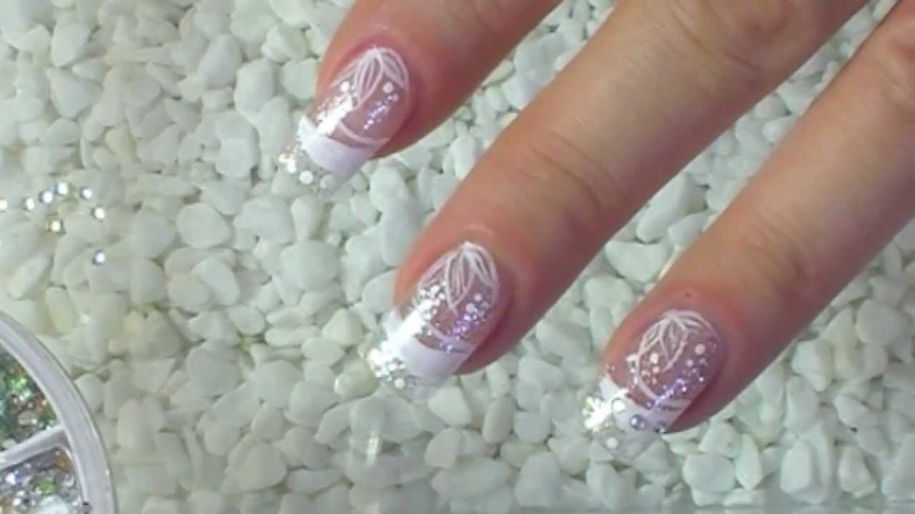 Silver Glitter Nail Designs
 NailArt Design Tutorial silver glitter with white flowers