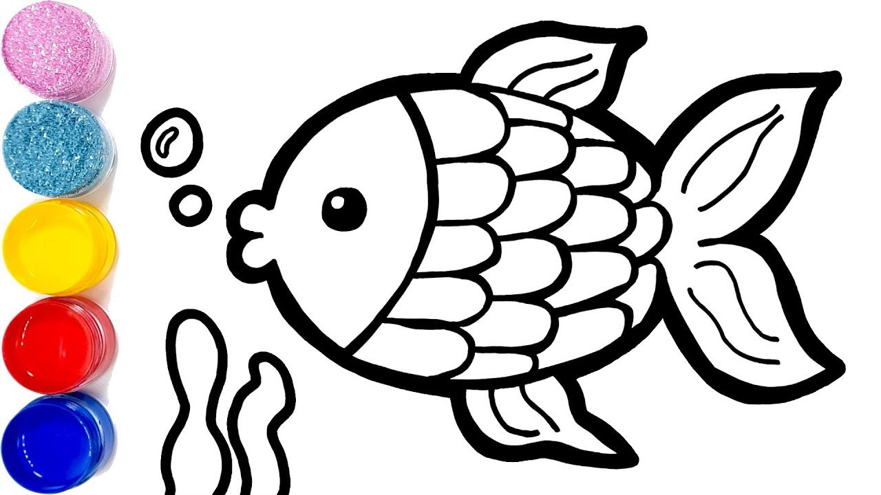 Simple Coloring Pages For Toddlers
 Cute Fish with Glitter Bubbles coloring and drawing for