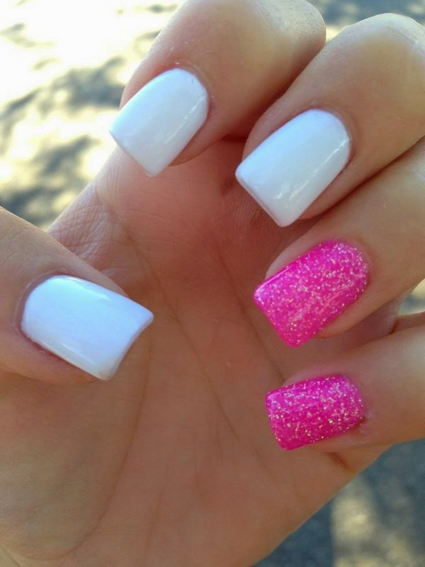 Simple Glitter Nails
 50 Lovely Pink and White Nail Art Designs