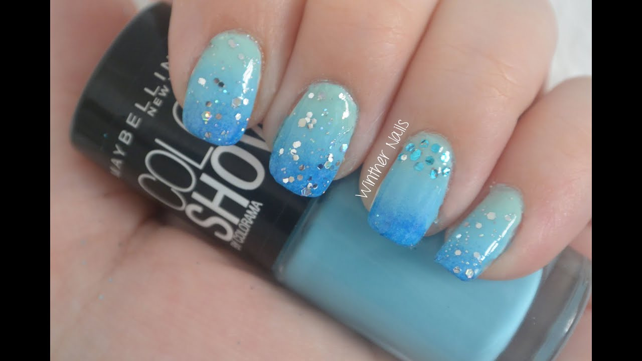 Simple Glitter Nails
 Simple Blue Gra nt with glitter Nail Art Tutorial