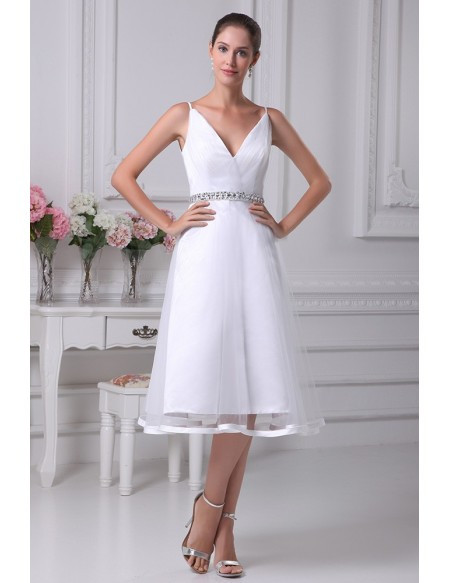 Simple Short Wedding Dresses
 Simple Short Tulle Wedding Dresses With Straps Beaded with