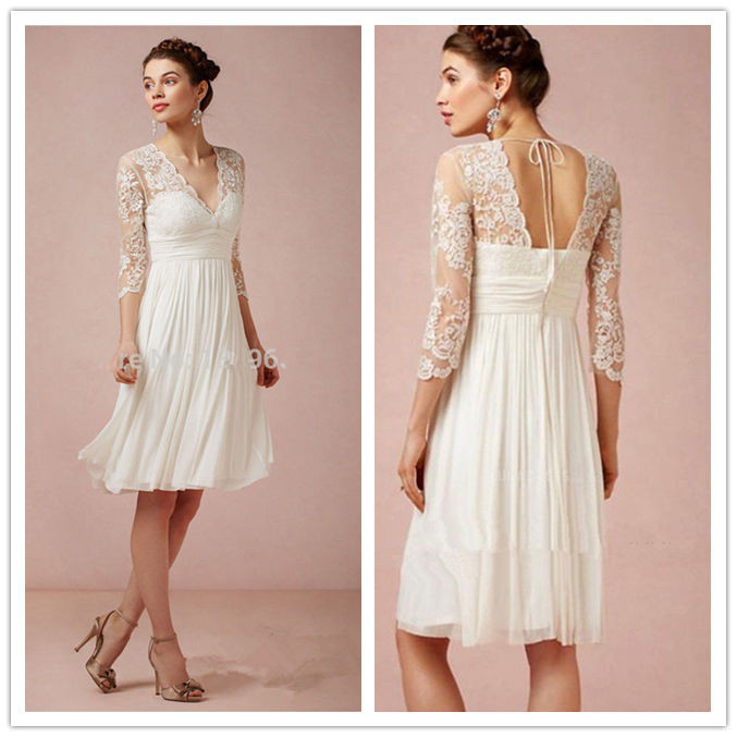 Simple Short Wedding Dresses
 Simple Lace Short Bridal Gown White Ivory Vintage Beach