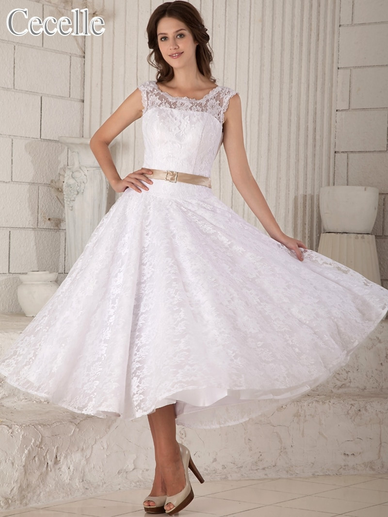 Simple Short Wedding Dresses
 2017 Real Vintage Tea Length Lace Wedding Dresses