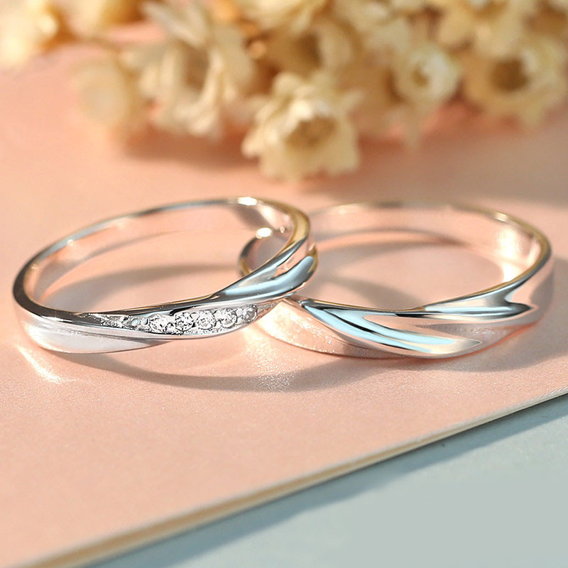 Simple Wedding Rings For Her
 Simple Wave Promise Rings for Couples 925 Sterling Silver