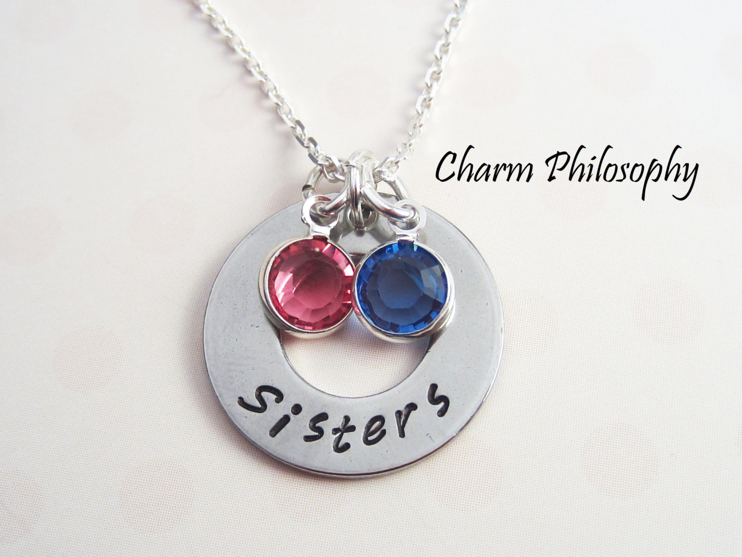 Sister Charm Necklace
 Sister Necklace 2 Birthstone Charms Sister Jewelry