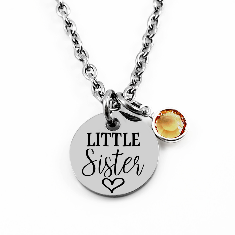 Sister Charm Necklace
 Engraved Jewelry Kids Necklaces Little Sister Heart