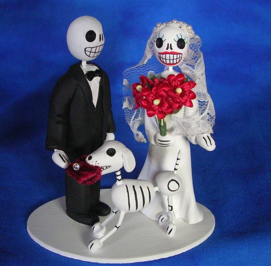 Skeleton Wedding Cake Toppers
 Day of the Dead Skeleton Wedding Cake topper With Dog