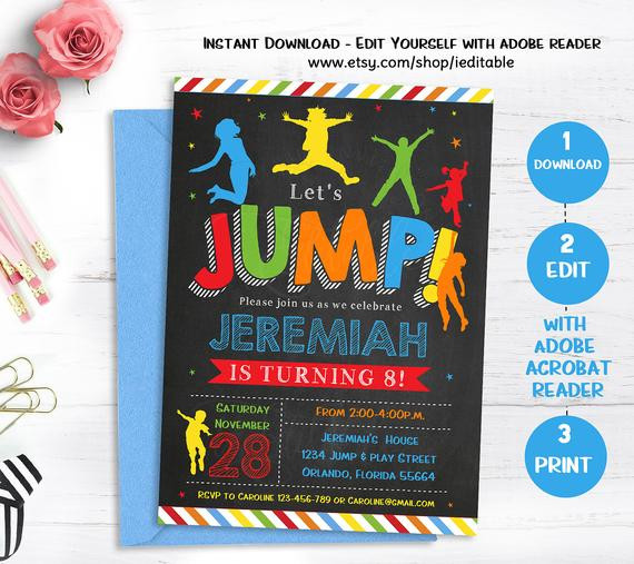 Sky High Birthday Party
 Jump invitation Bounce house invite Trampoline birthday