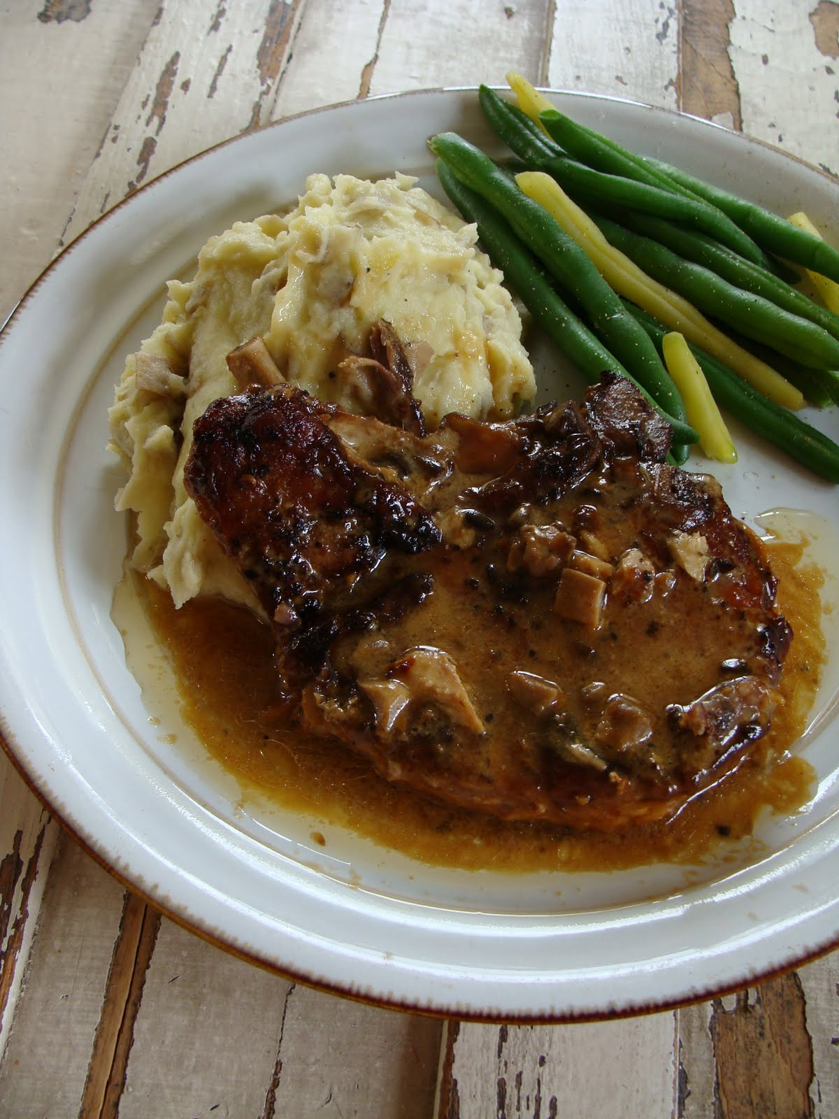 Slow Cooked Pork Chops
 Just Cooking Slow Cooker Pork Chops with Mushroom Gravy