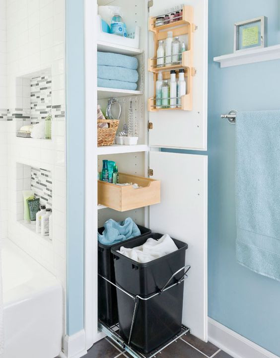 Small Bathroom Closet Ideas
 Pull Out Bathroom Storage Behind The Shower Plumbing Wall