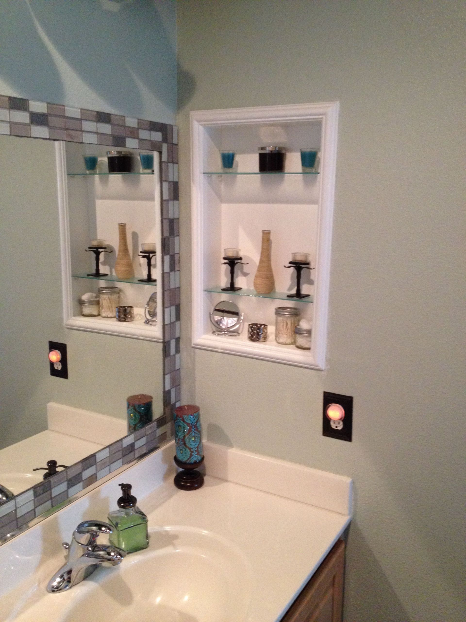 Small Bathroom Medicine Cabinet
 Framed medicine cabinet & tile around standard mirror