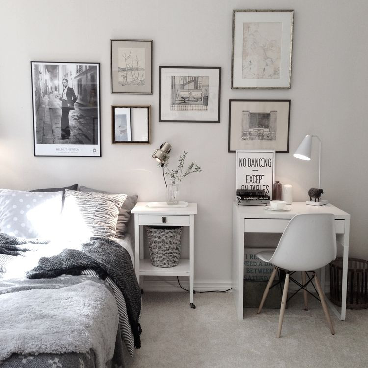 Small Bedroom With Desk
 Charming bedroom with small work space with Ikea Micke