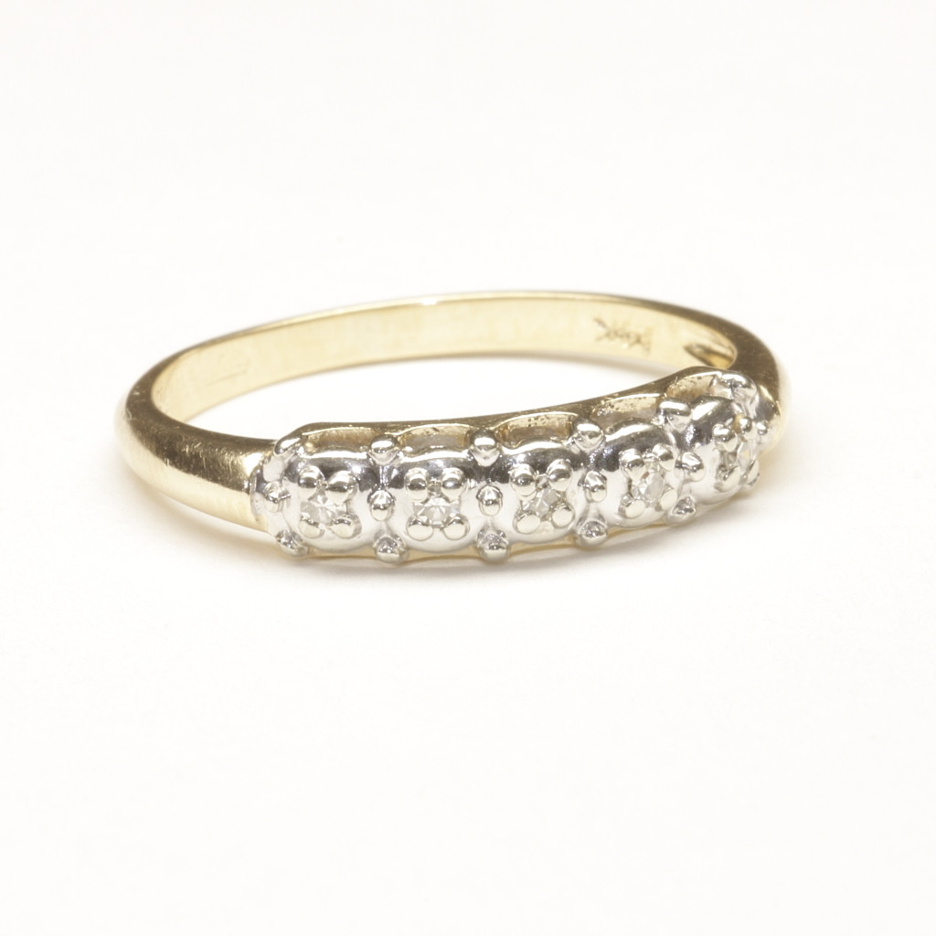 Small Diamond Rings
 Wedding Ring with Five Small Diamonds c 1965 from