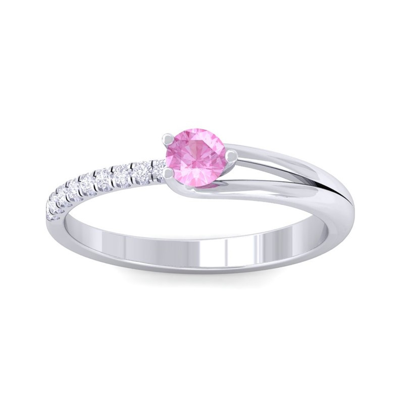 Small Diamond Rings
 Pink Sapphire FG SI Round Gemstone Small Diamond Ring