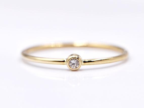 Small Diamond Rings
 Tiny Small Single Diamond Solitaire Ring Solid 14k Gold