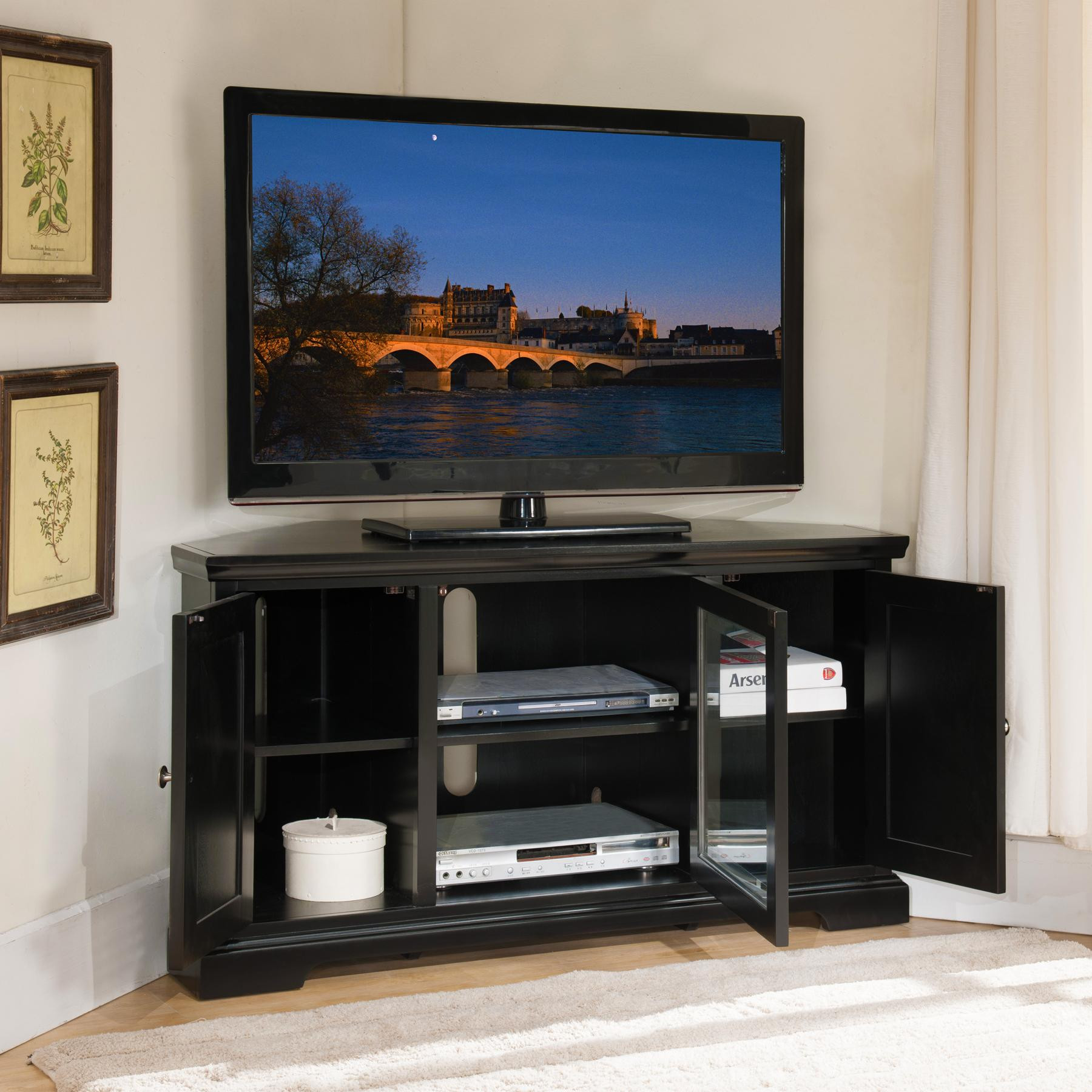 Small Tv For Kitchen Amazon
 Amazon Leick Black Hardwood Corner TV Stand 56 Inch