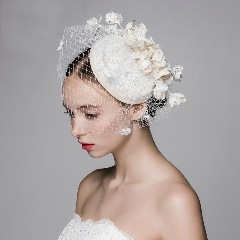 Small Wedding Veils
 Original Design Ivory Beige Wedding Veil Hats With Pearl