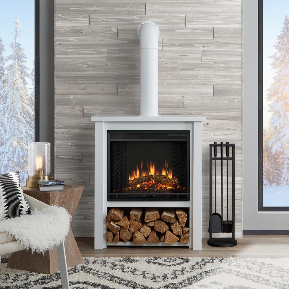 Small White Electric Fireplace
 Real Flame Hollis 32 in Freestanding Electric Fireplace
