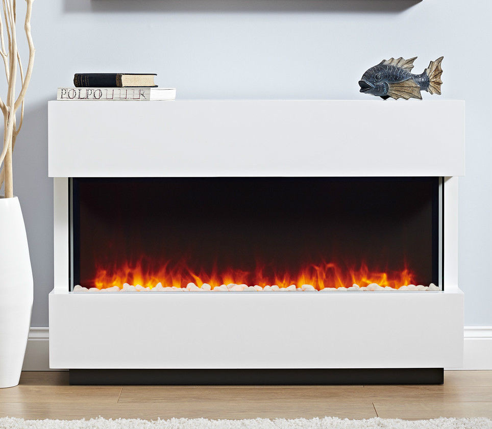 Small White Electric Fireplace
 ELECTRIC WHITE SURROUND MODERN LED 2KW FLAME PEBBLE FIRE