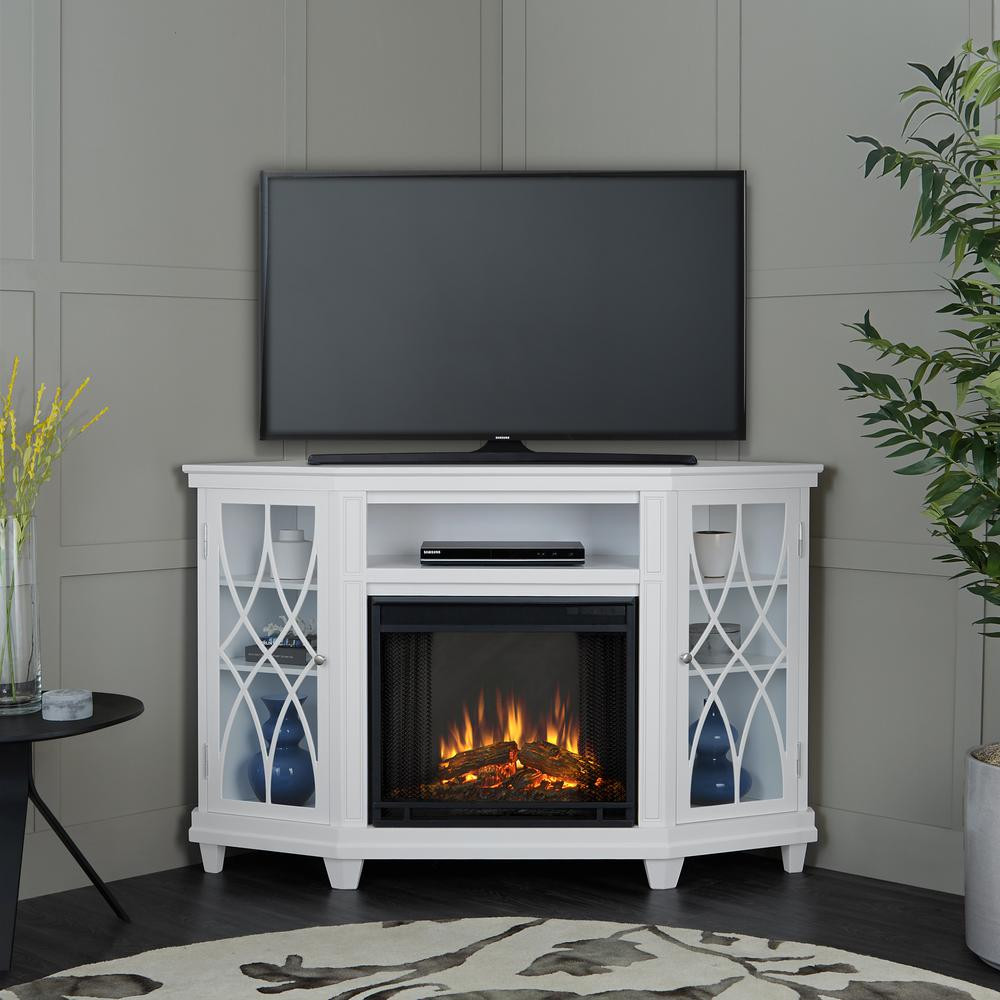 Small White Electric Fireplace
 Real Flame Lynette 56 in Corner Electric Fireplace in