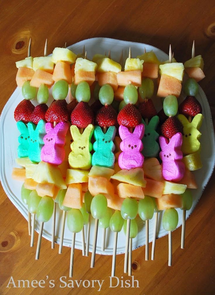 Snack Ideas For Easter Party
 Peep Fruit Kabobs