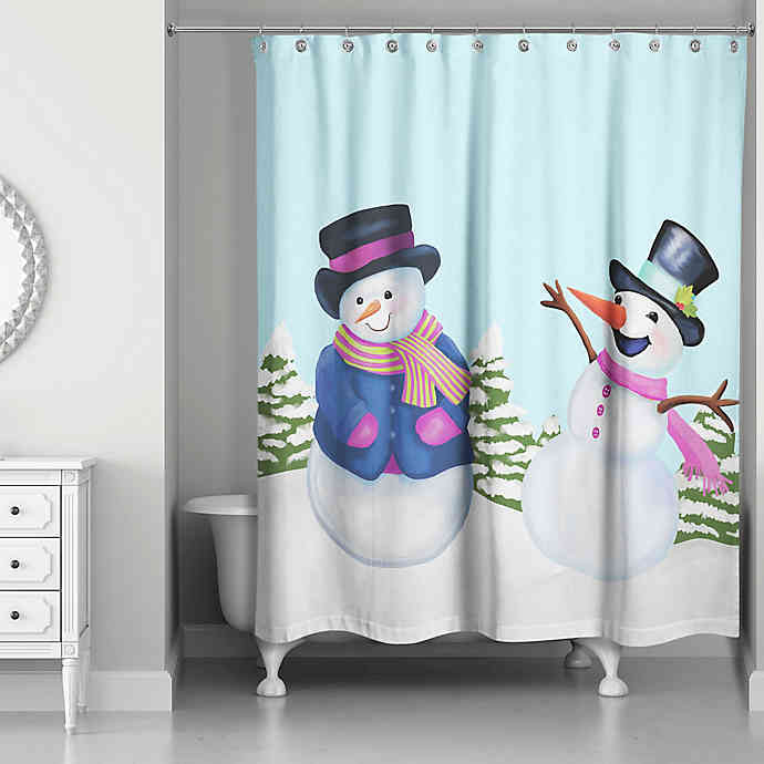 Snowman Kitchen Curtains
 Snowman Friends Shower Curtain in Blue White
