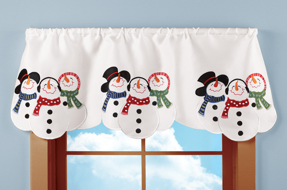 Snowman Kitchen Curtains
 Embroidered Snowman Christmas Winter Window Valance