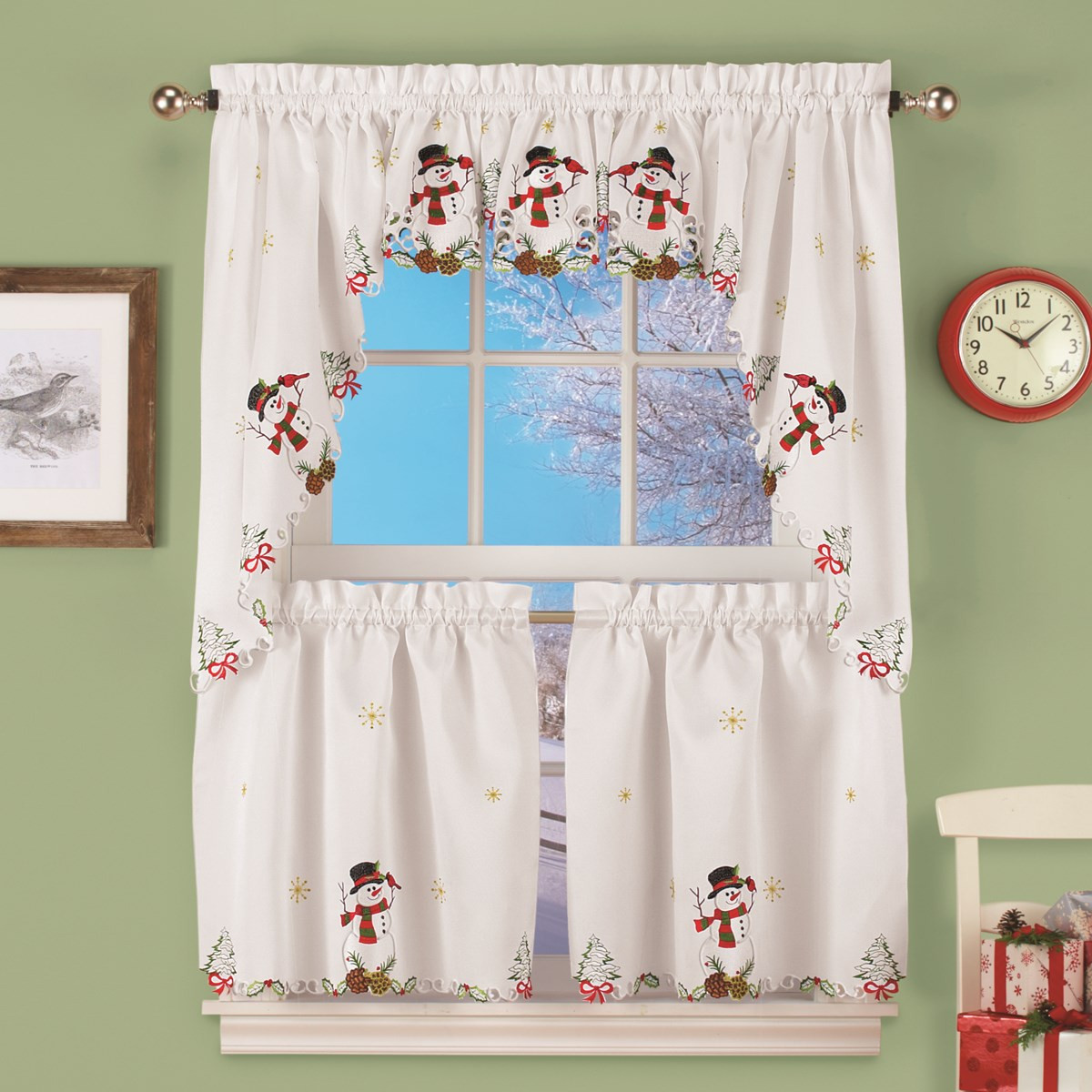 Snowman Kitchen Curtains
 Snowman Cardinal Window Curtain Collection