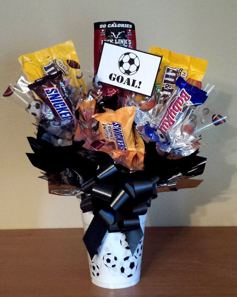 Soccer Gift Basket Ideas
 Soccer candy bouquet in a cup for the soccer coach