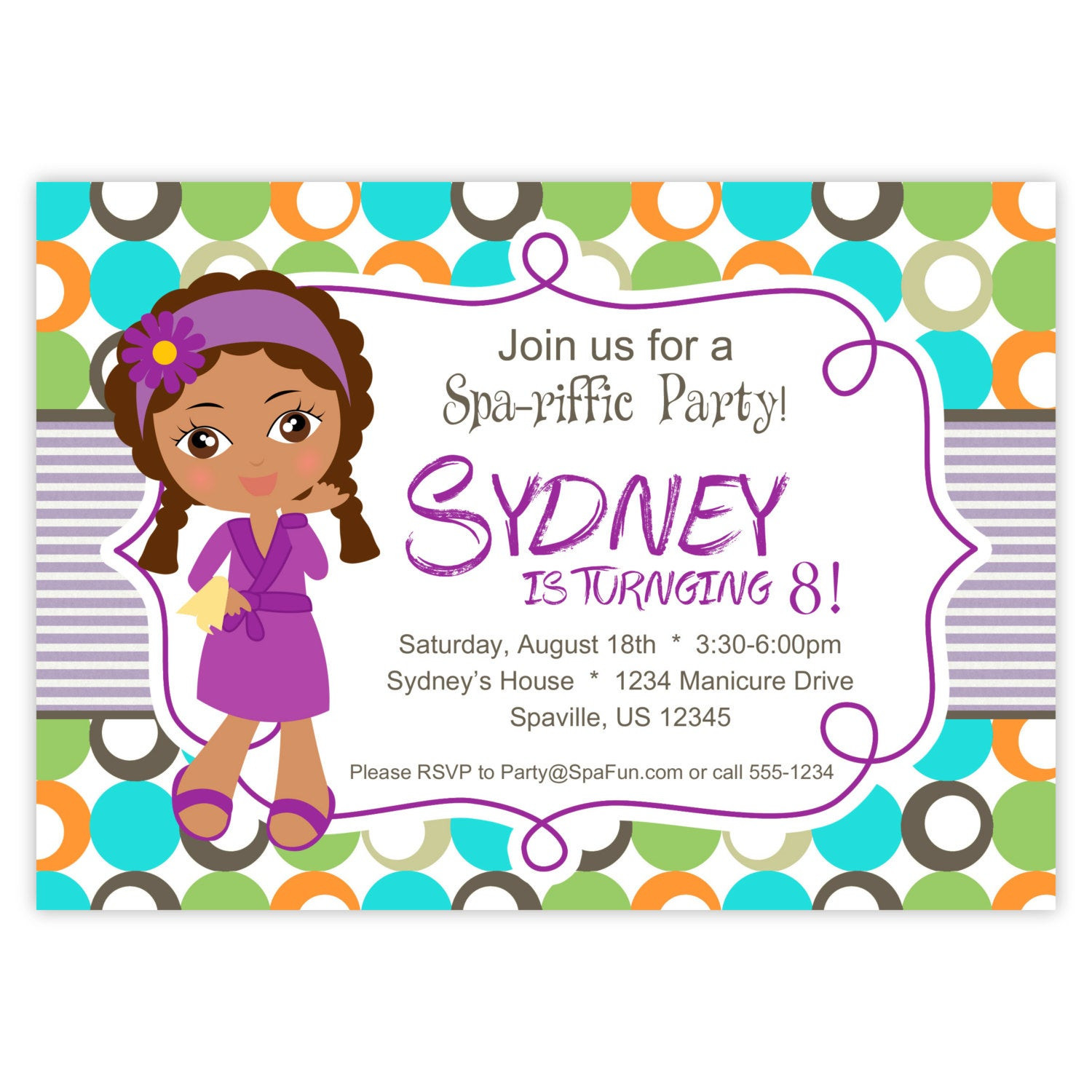 Spa Birthday Party Invitations
 Spa Party Invitation Lime Turquoise and Orange Polka Dots