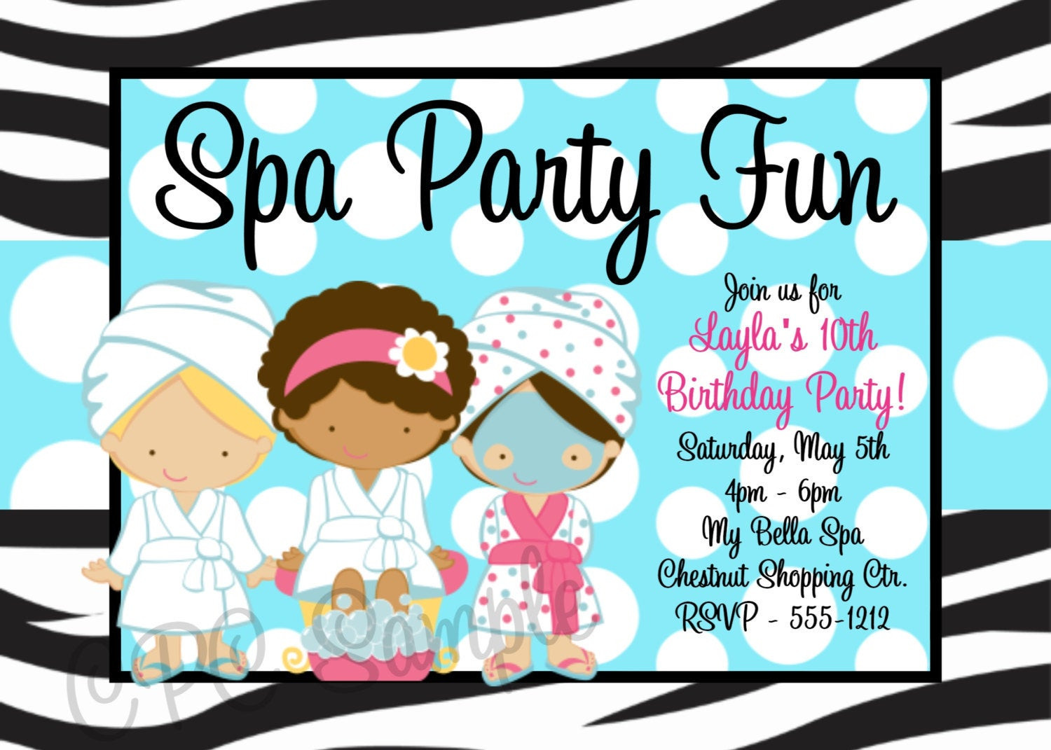 Spa Birthday Party Invitations
 Spa Birthday Party Invitations Printable or Printed Party