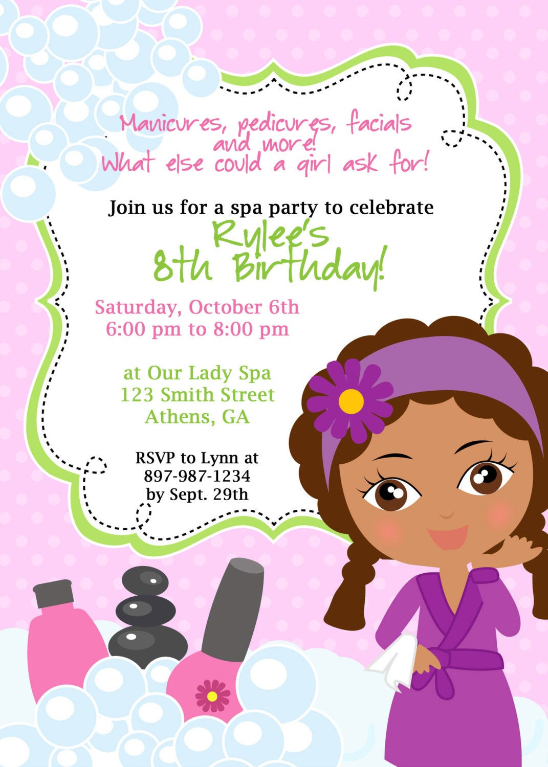 Spa Birthday Party Invitations
 DIY Sassy Spa Party invitation African American by cohenlane