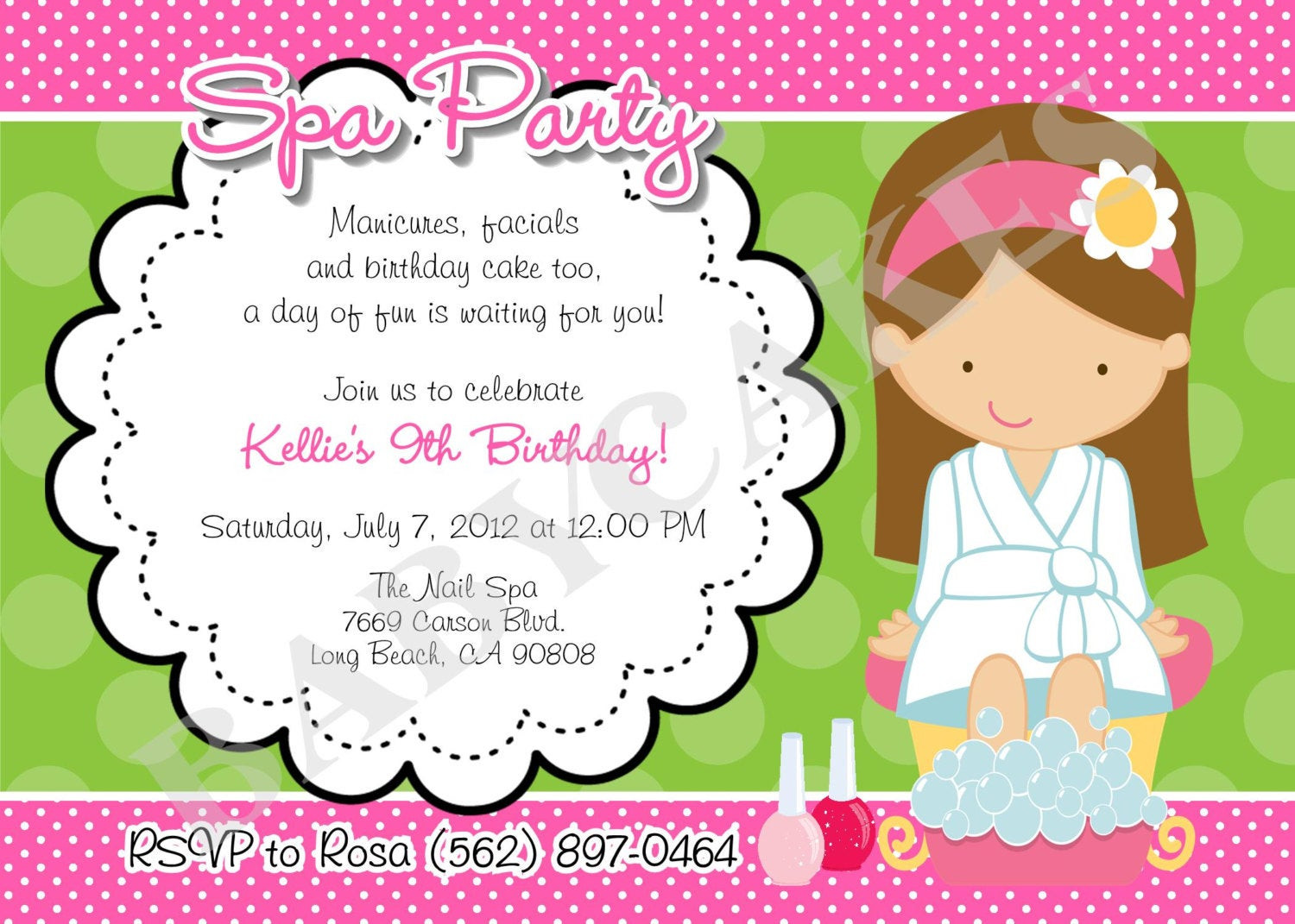 Spa Birthday Party Invitations
 Spa Party Birthday Invitation DIY Print Your Own by