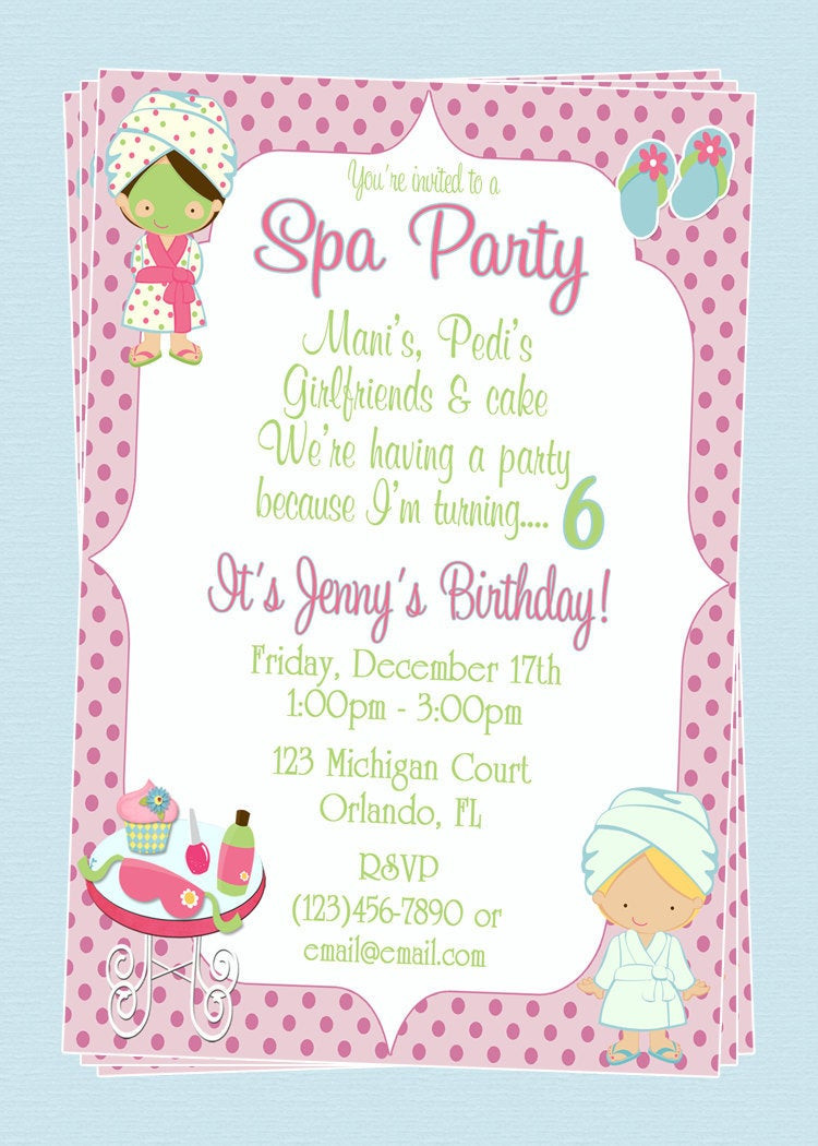 Spa Birthday Party Invitations
 Custom Spa Themed Birthday Party Invitations DIY Printable