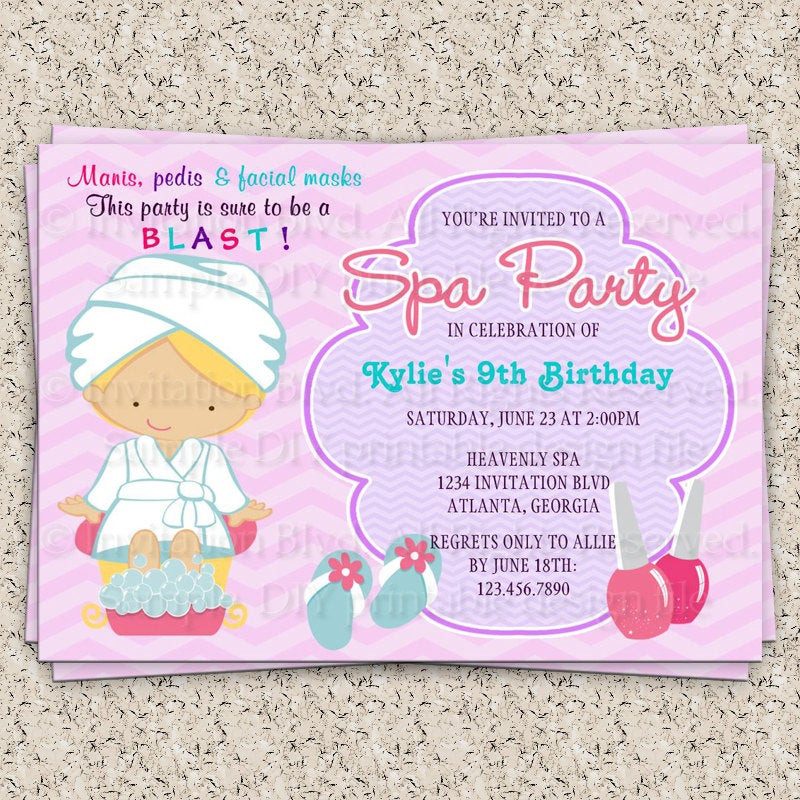 Spa Birthday Party Invitations
 Kids Spa Party Invitation Girls Spa Party by InvitationBlvd