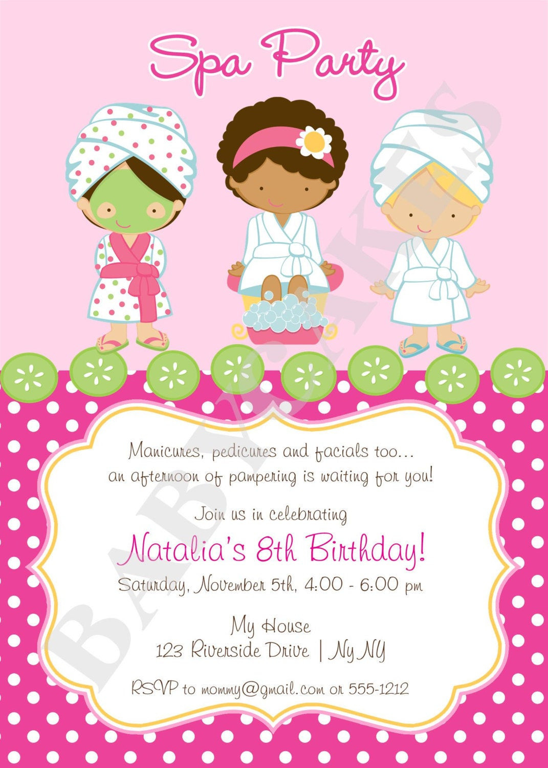 Spa Birthday Party Invitations
 Spa Party Invitation DIY Print Your Own Matching by