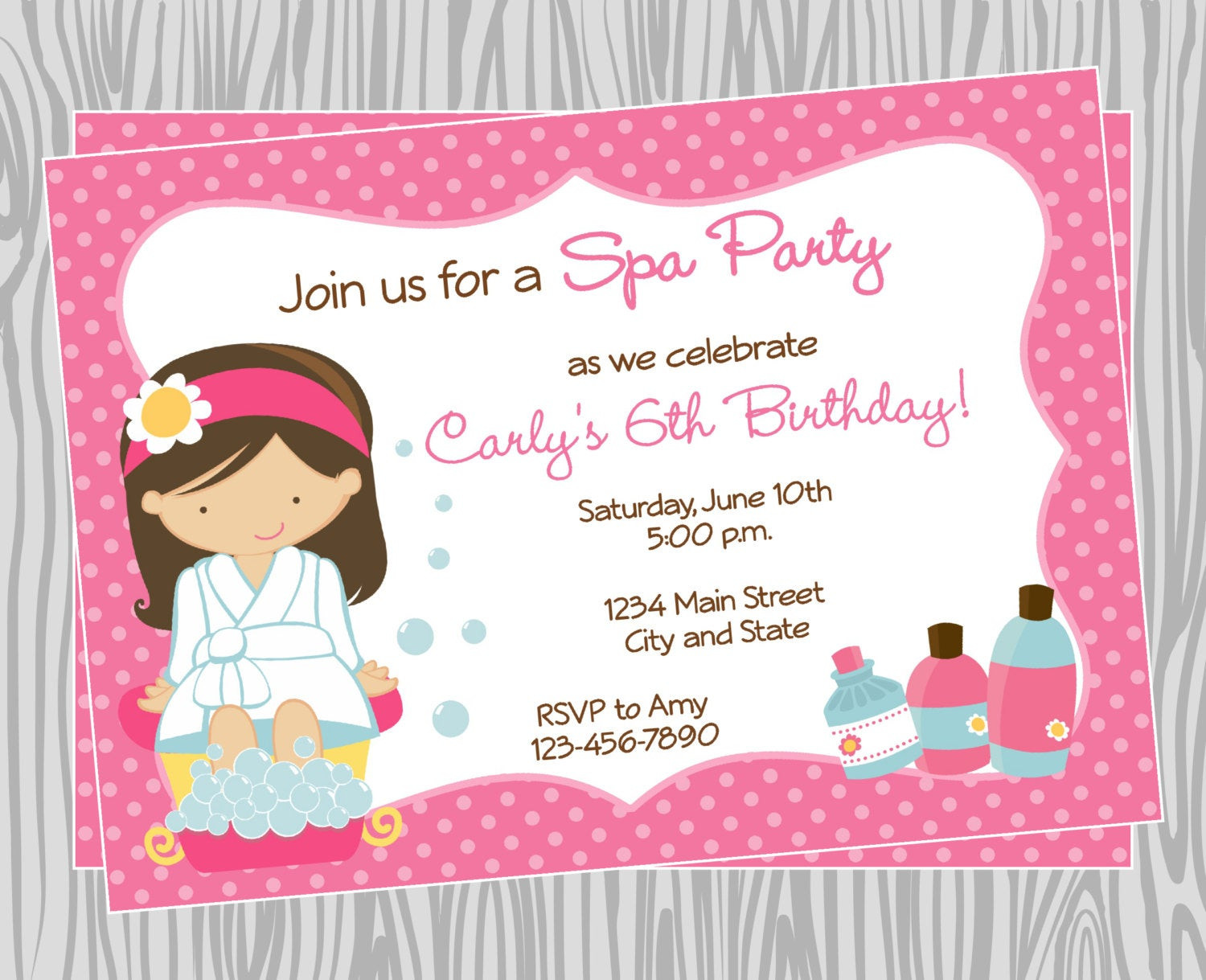 Spa Birthday Party Invitations
 DIY Girl Spa Birthday Party Invitation 4 Coordinating Items