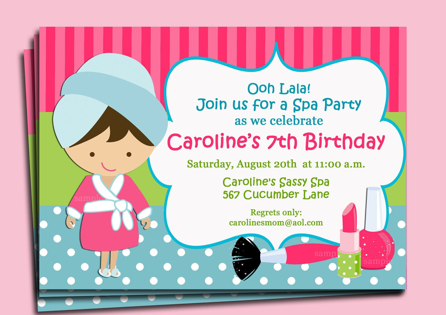 Spa Birthday Party Invitations
 Spa Invitation Printable or Printed with FREE SHIPPING You