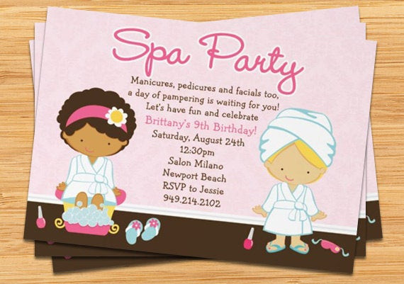 Spa Birthday Party Invitations
 Spa Party Kids Birthday Invitation