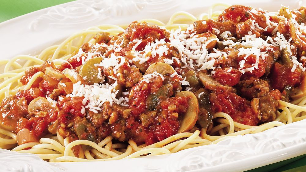 Spaghetti And Meat Sauce
 Spaghetti with Meat Sauce recipe from Pillsbury