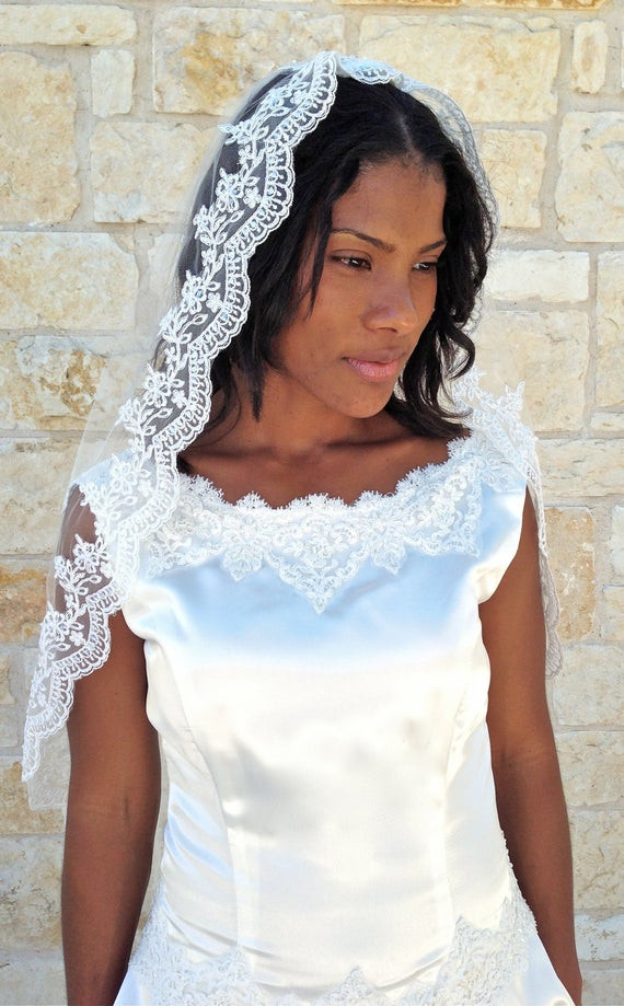 Spanish Mantilla Wedding Veil
 Mantilla Wedding Veil with Beaded Lace edge design in