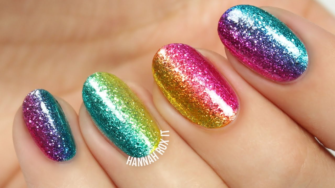 Sparkly Glitter Nails
 Easy Rainbow Glitter Nails