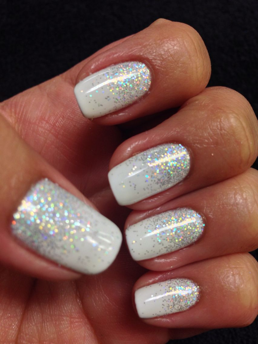 Sparkly Glitter Nails
 White sparkly glitter shellac gel nails gelish