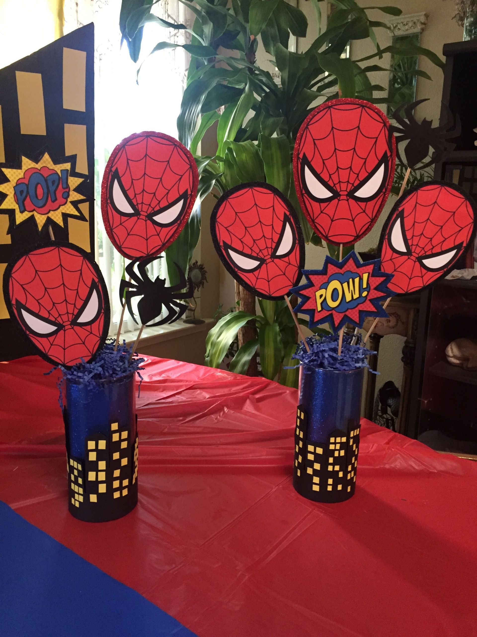 Spiderman Birthday Party Decorations
 Spider Man Theme Party Table Centerpieces by Christina L