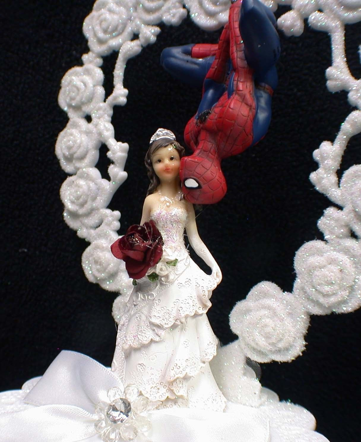 Spiderman Wedding Cake Topper
 SPIDERMAN Super Hero Bride Wedding Cake Topper Pick Heart