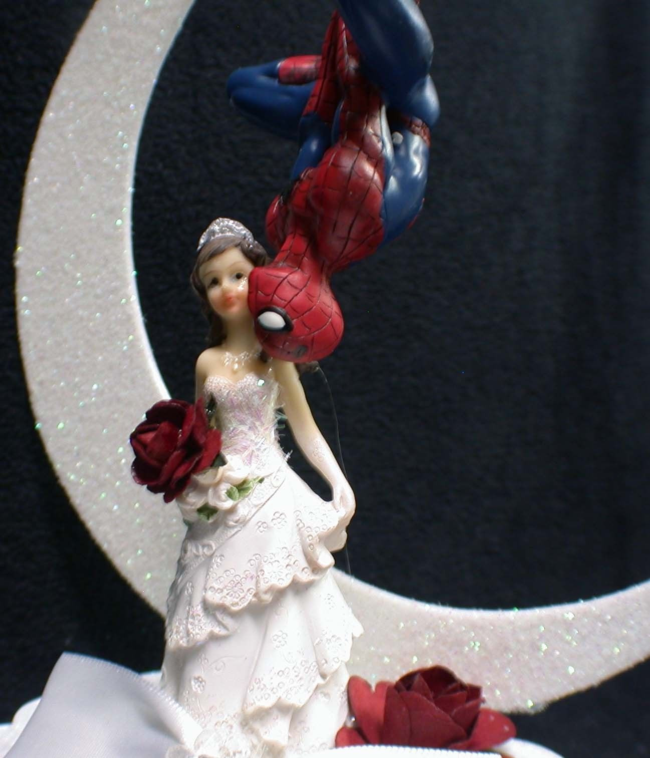 Spiderman Wedding Cake Topper
 SPIDERMAN Super Hero Bride Wedding Cake Topper Pick Heart