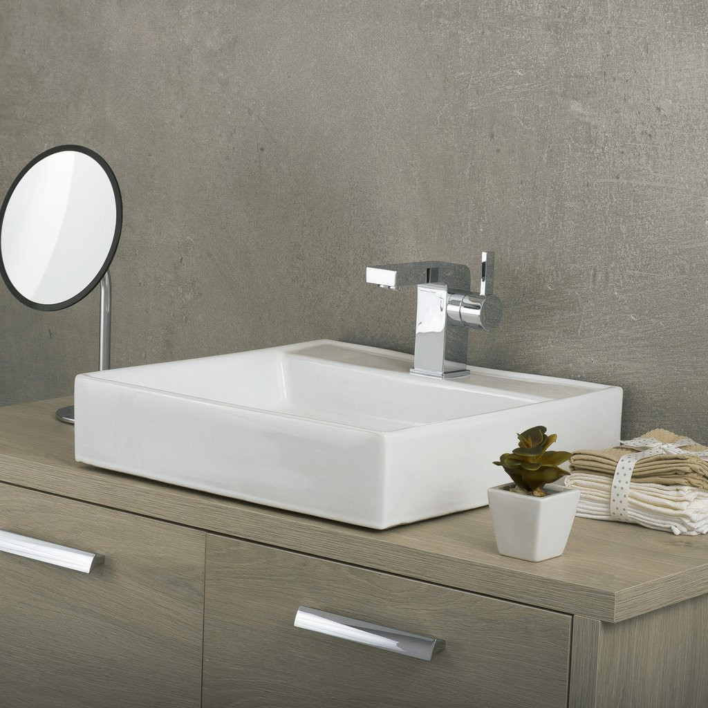 Square Vessel Bathroom Sink
 DAX Ceramic Square Single Bowl Bathroom Vessel Sink White